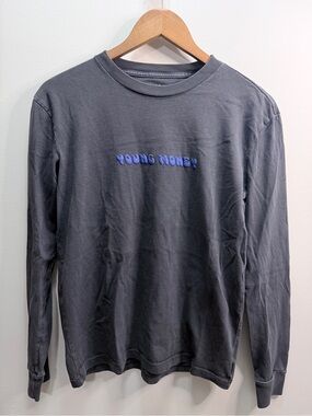 American Eagle Outfitters Charcoal Tee with Light Blue 'Young Money' Graphic